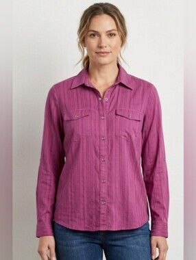 Christopher & Banks Magenta Snap Front Blouse